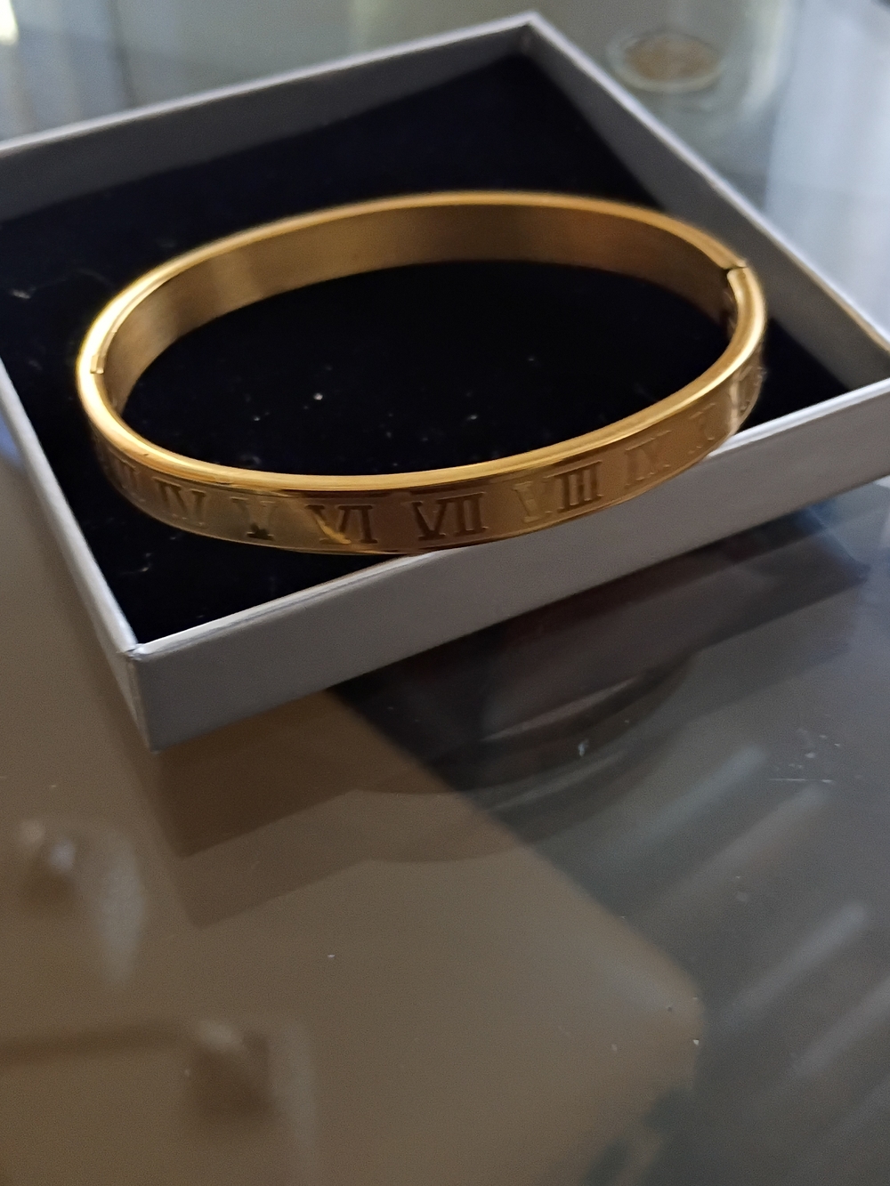 Gold Roman Numeral Bangle Bracelet - Picture 2 of 3